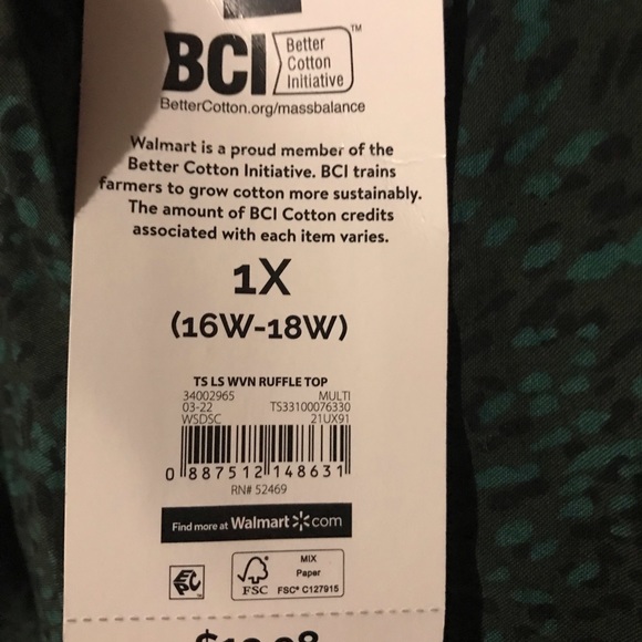 Women 16W-18W 1X Ruffle Top Botany Green Floral Terra & Sky 52 cotton 48 rayon - Picture 10 of 10